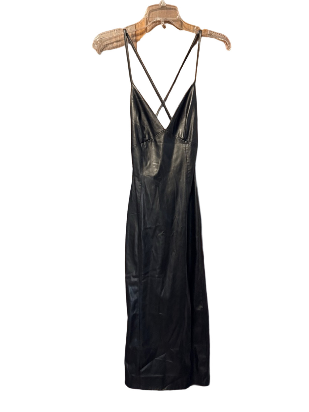 Zara Black Backless Strappy Faux Leather Dress Size XS NWT - Picture 2 of 3
